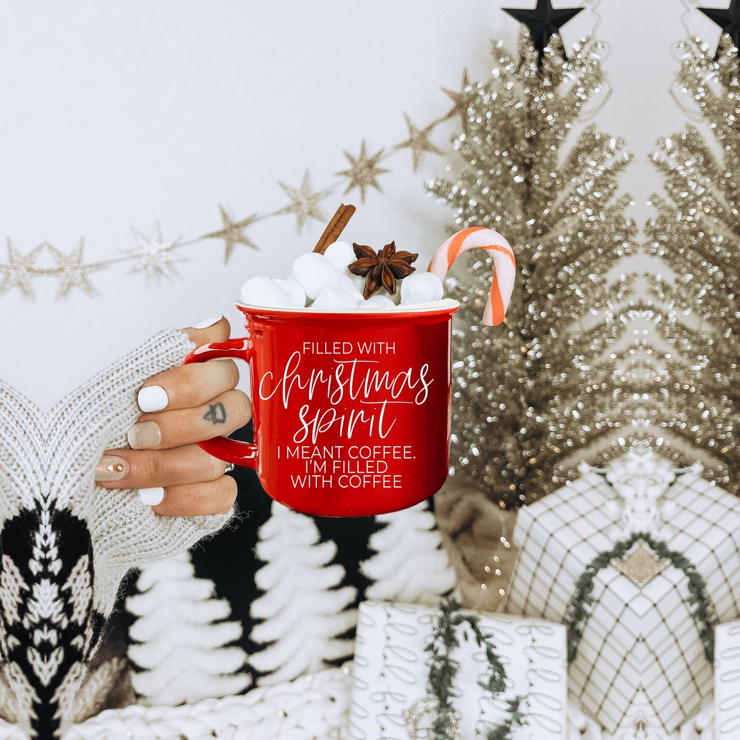 Christmas Coffee Mugs Ceramic, Red + Green Holiday Drinkware