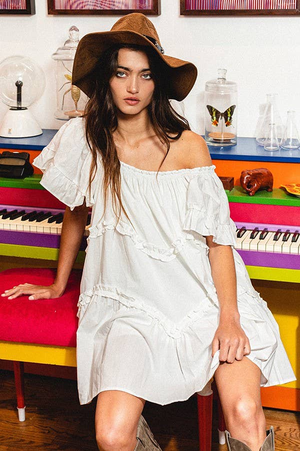 ID4089 Frill Trim Tiered Babydoll Swing Dress