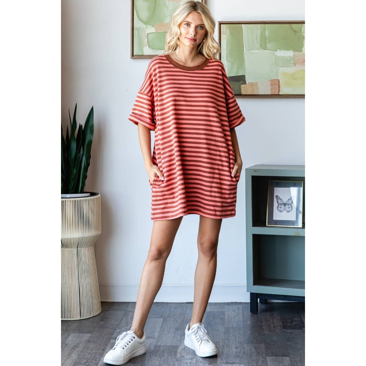 Stripe Knit Pullover Oversized Tee Dress