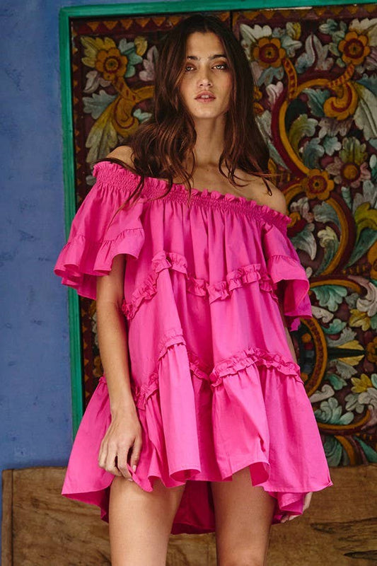 ID4089 Frill Trim Tiered Babydoll Swing Dress