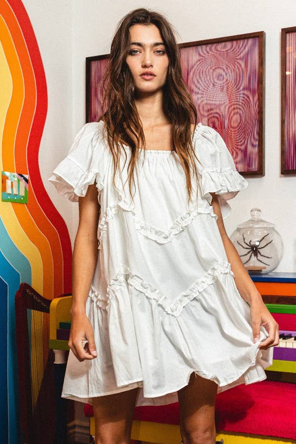 ID4089 Frill Trim Tiered Babydoll Swing Dress