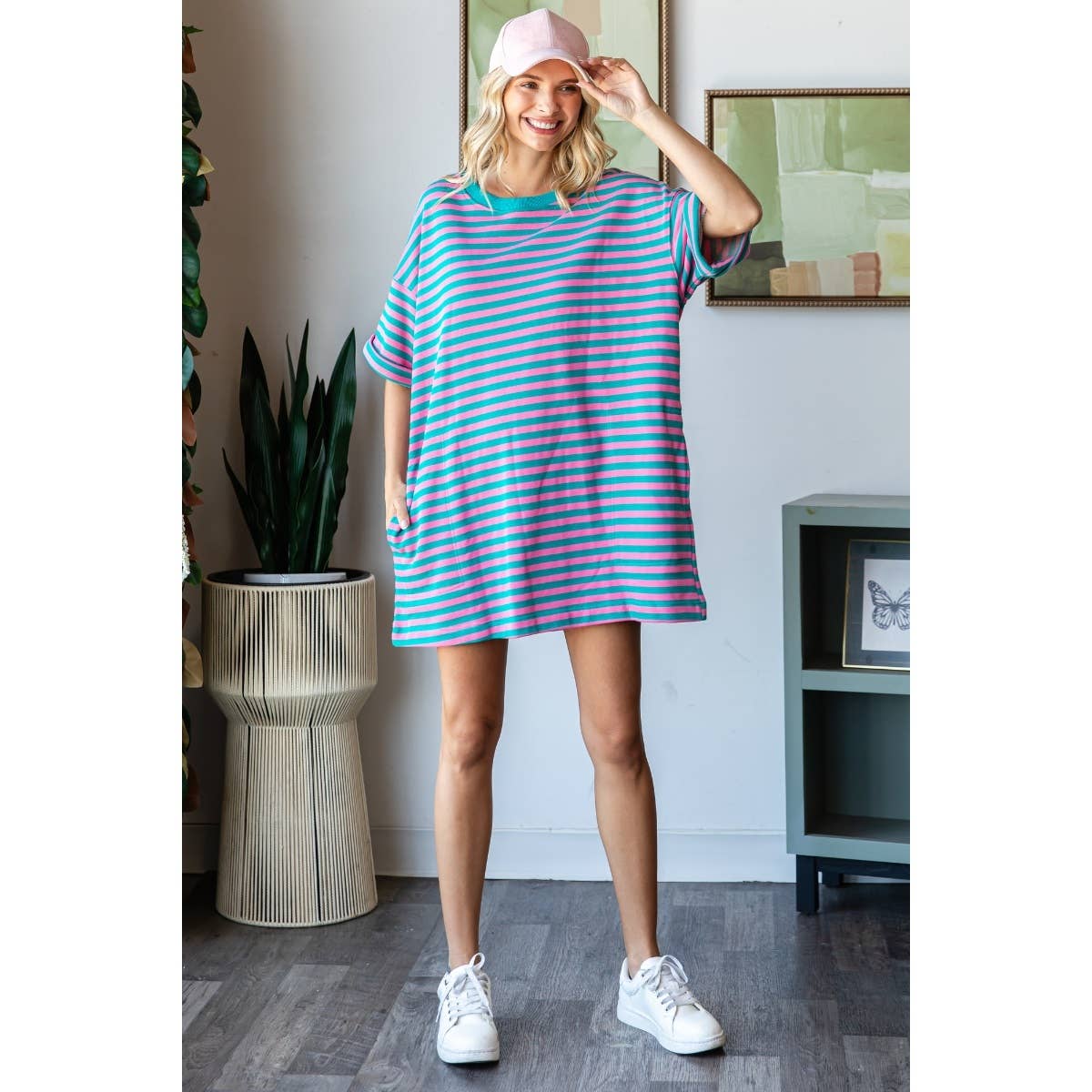 Stripe Knit Pullover Oversized Tee Dress