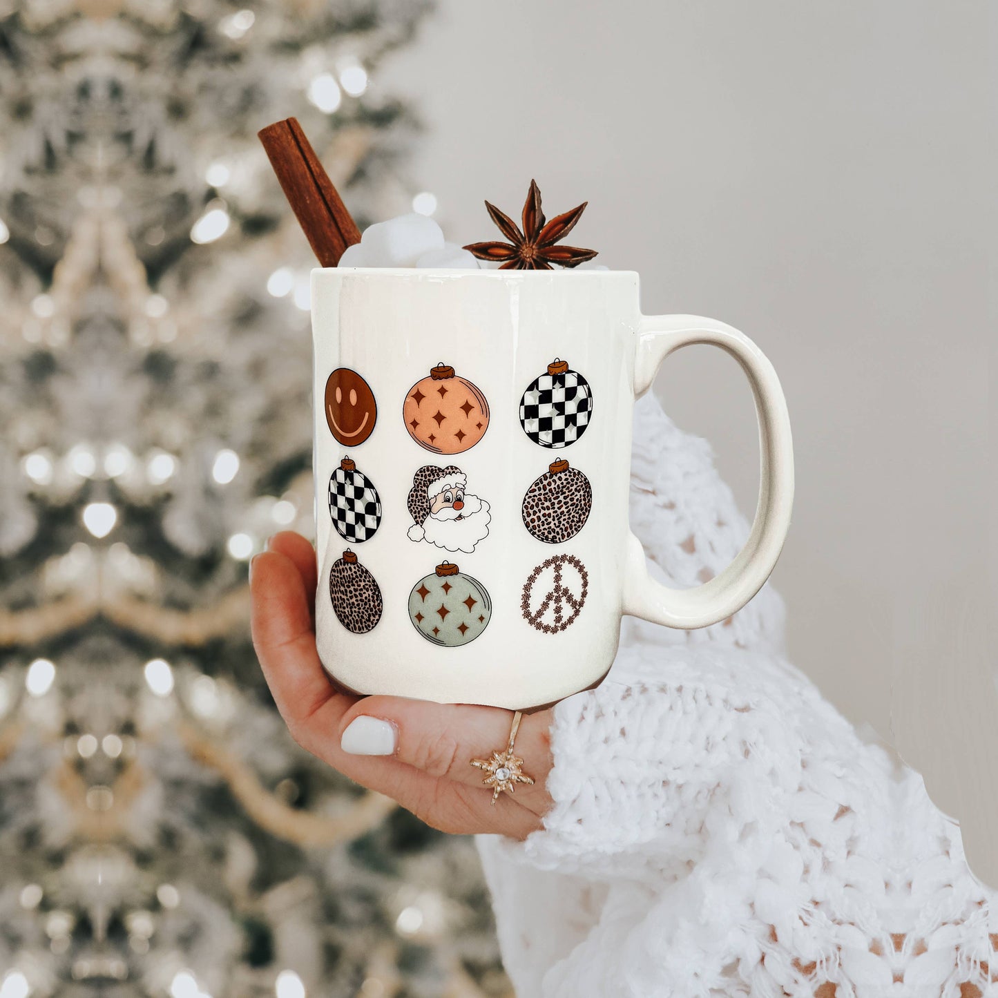 Retro Christmas Coffee Mug Ceramic, Modern Holiday Drinkware