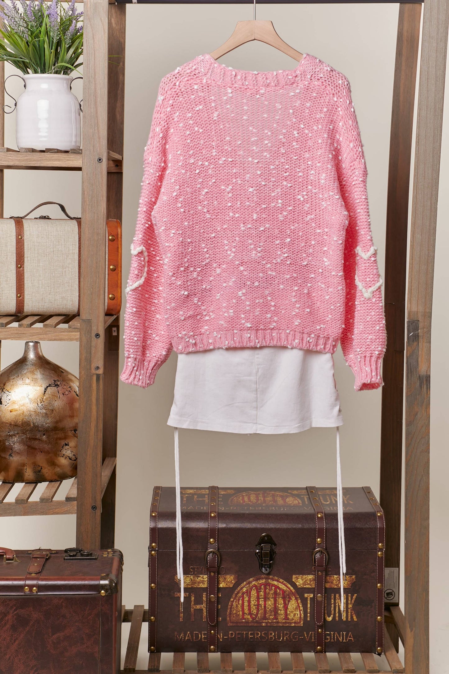 V Neck Cardigan with Heart Overstitch