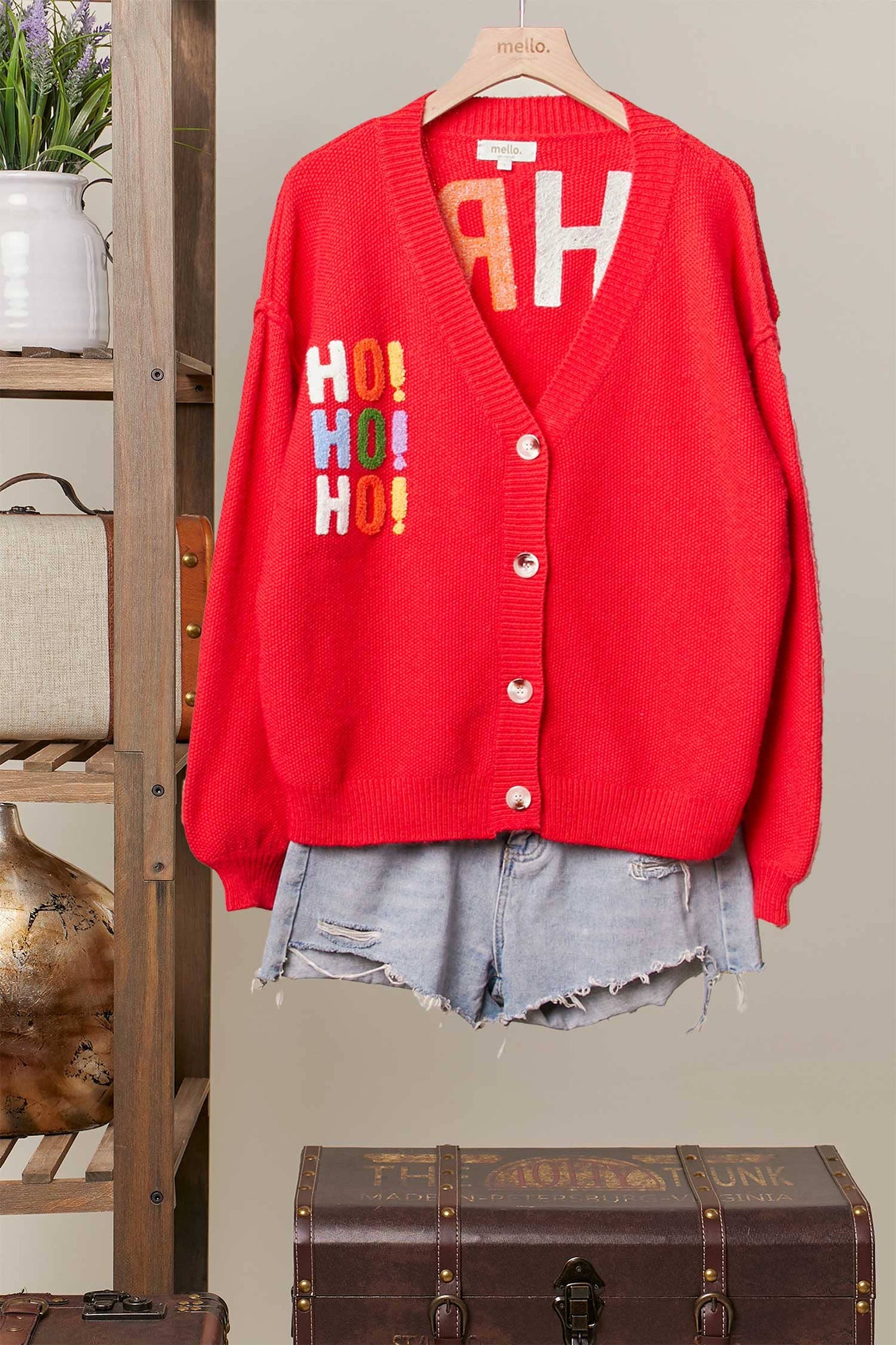 Christmas Lettering Patchwork V Neck Cardigan