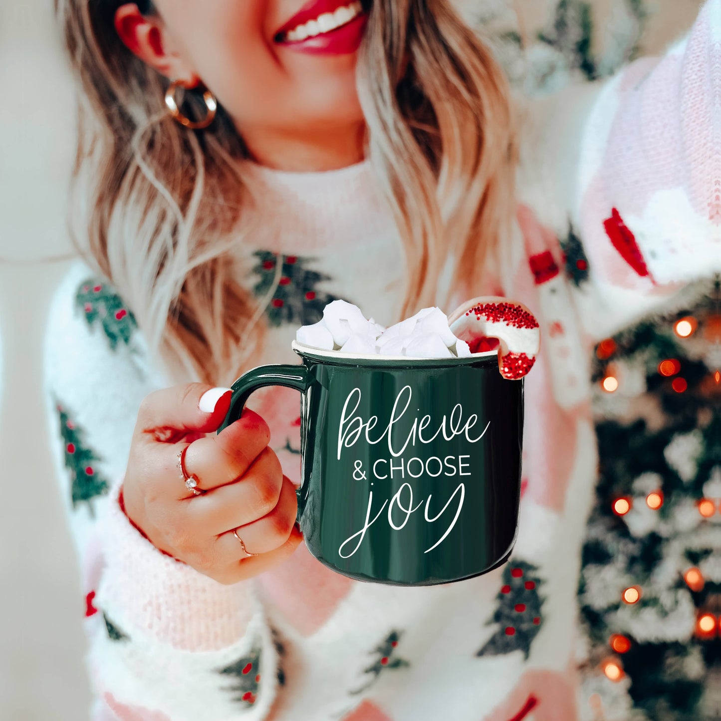 Christmas Coffee Mugs Ceramic, Red + Green Holiday Drinkware