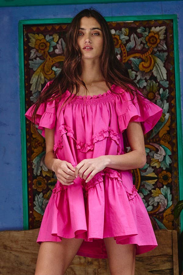 ID4089 Frill Trim Tiered Babydoll Swing Dress