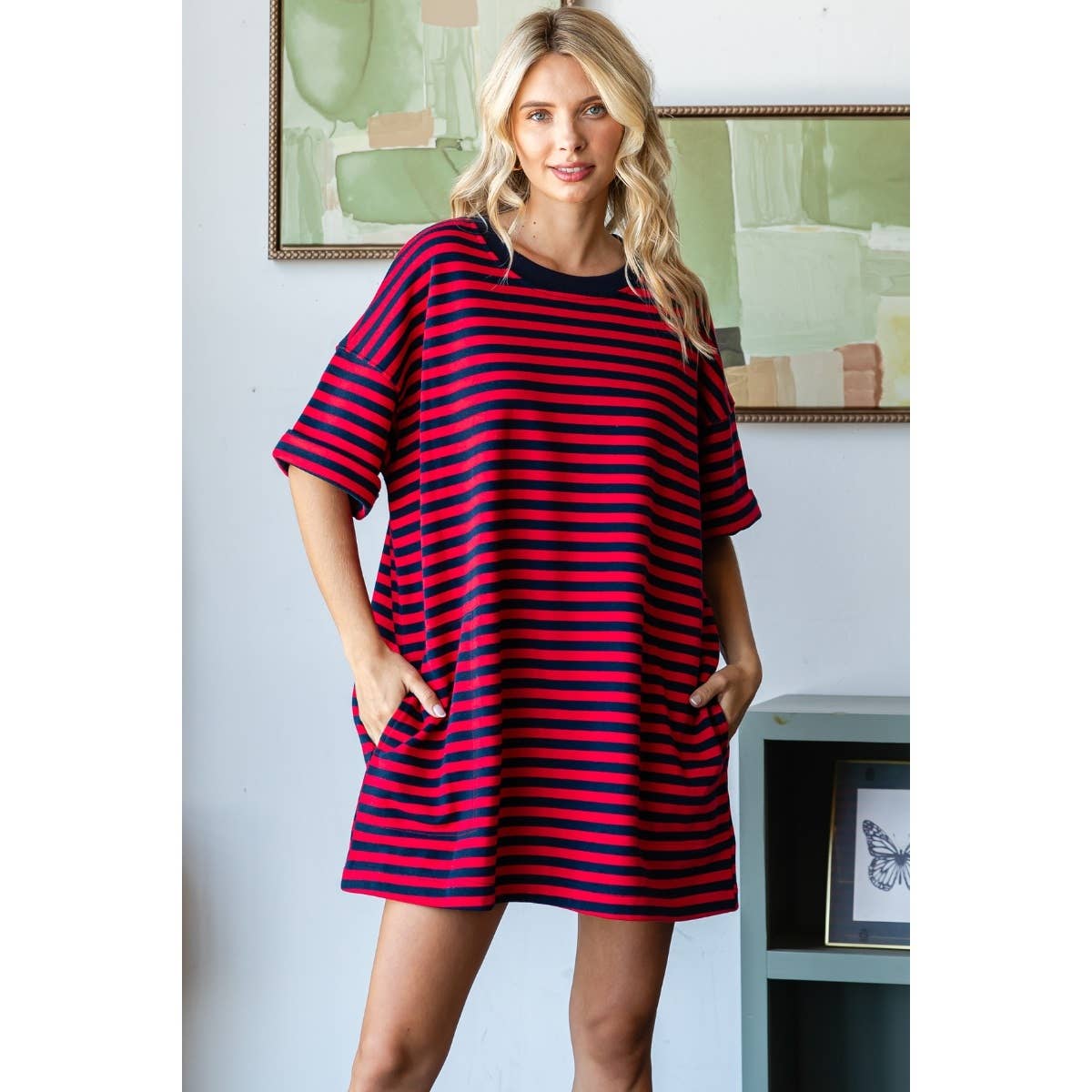 Stripe Knit Pullover Oversized Tee Dress